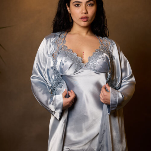 Sexy Blue Gray Silk Satin