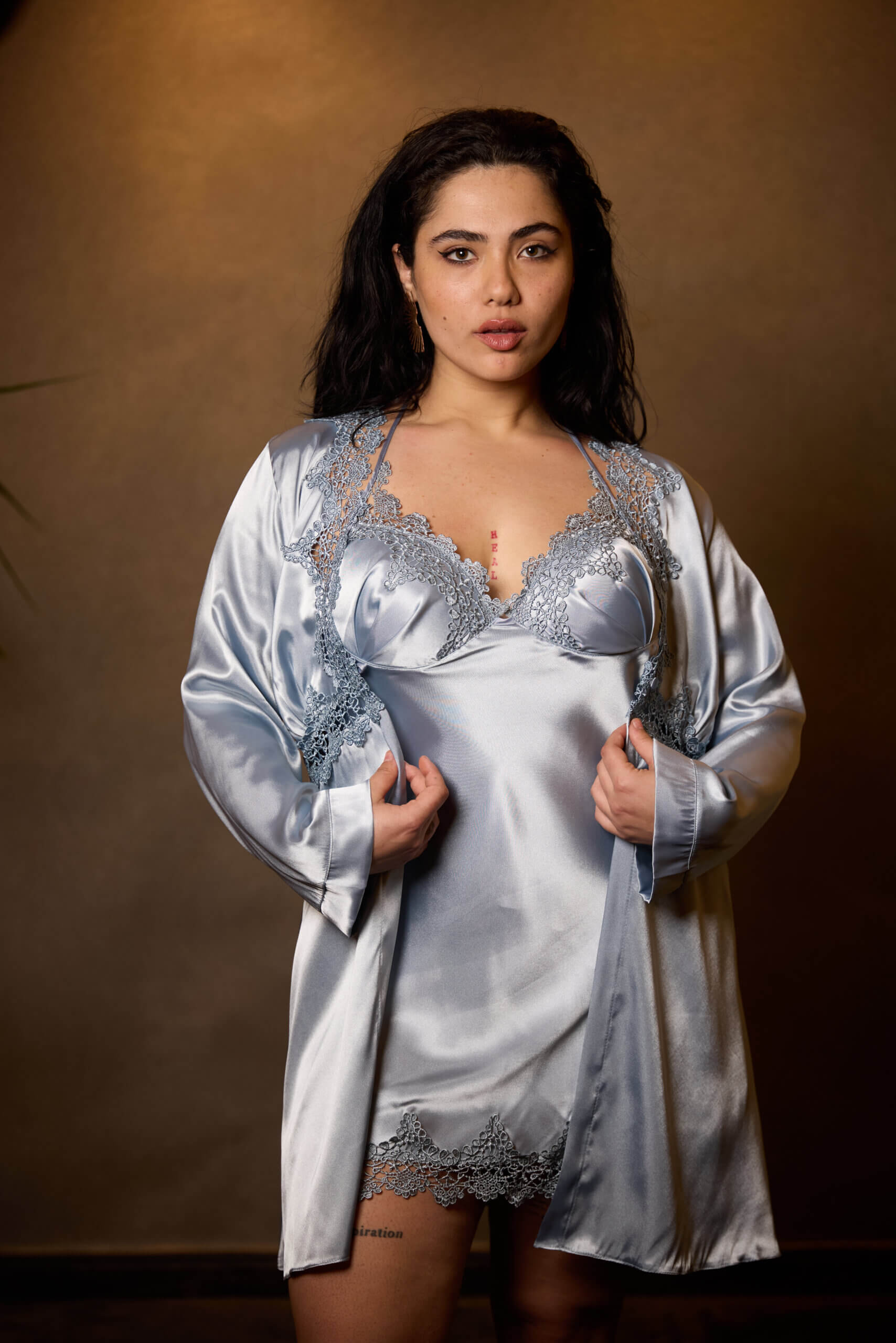 Sexy Blue Gray Silk Satin