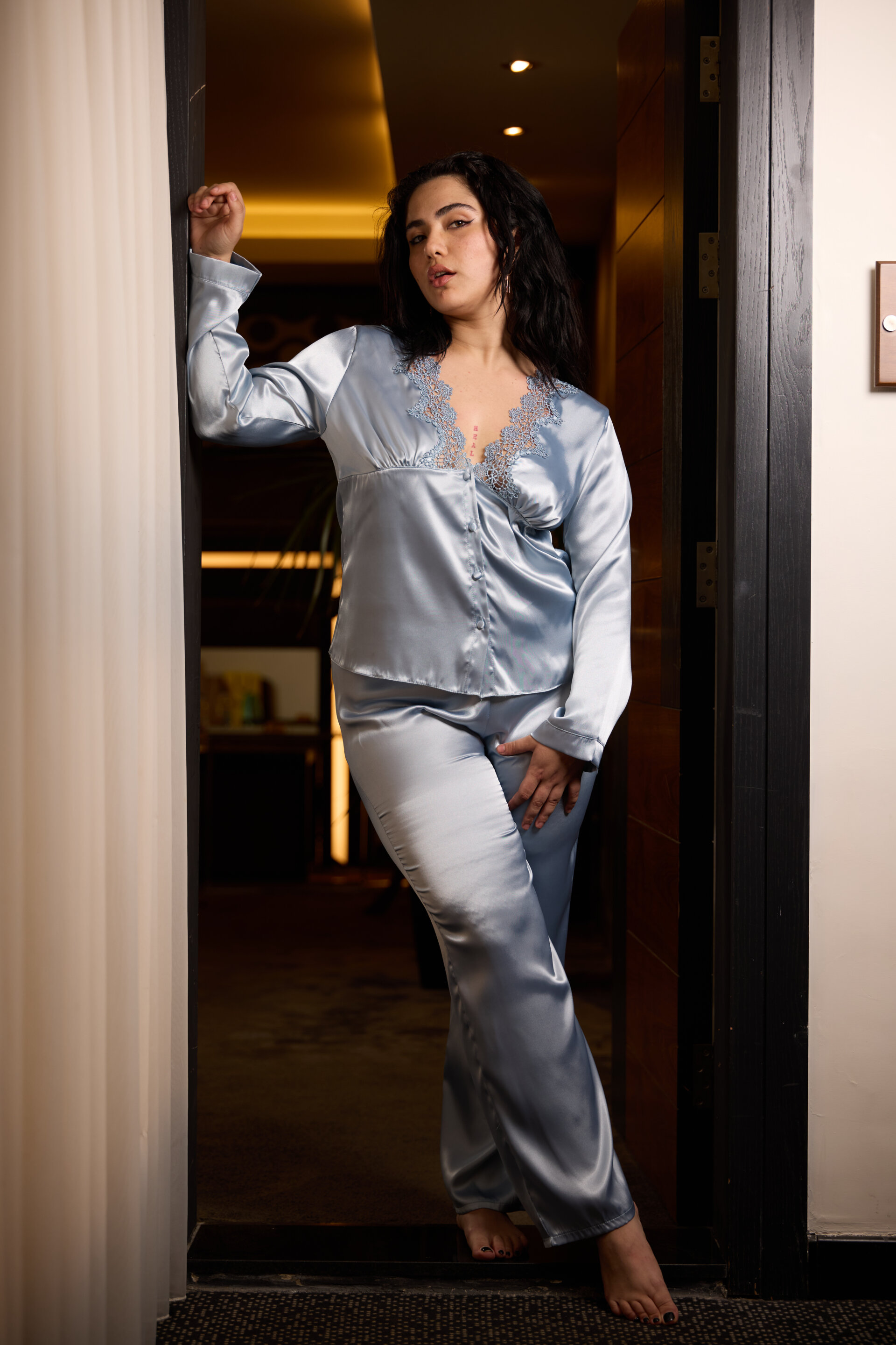 Sexy Blue Gray Silk Satin - Image 11