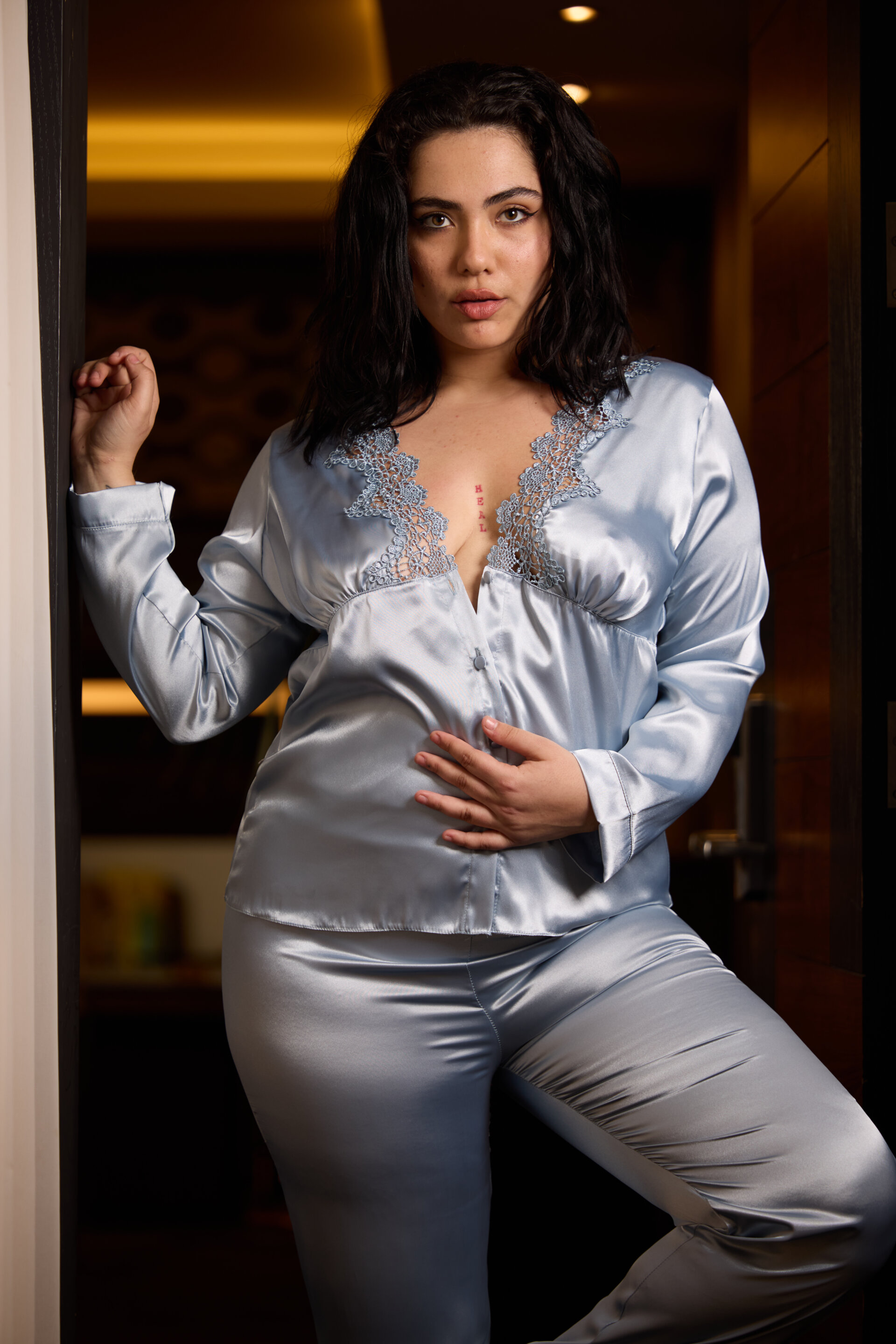 Sexy Blue Gray Silk Satin - Image 12